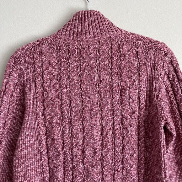 L.L. Bean Pink Full Zip 100% Cotton Cable Knit Fisherman's Cardigan Womens XS - Picture 6 of 9